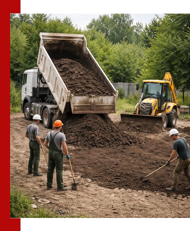 Доставка и укладка грунта для выравнивания участка в Пугачёве