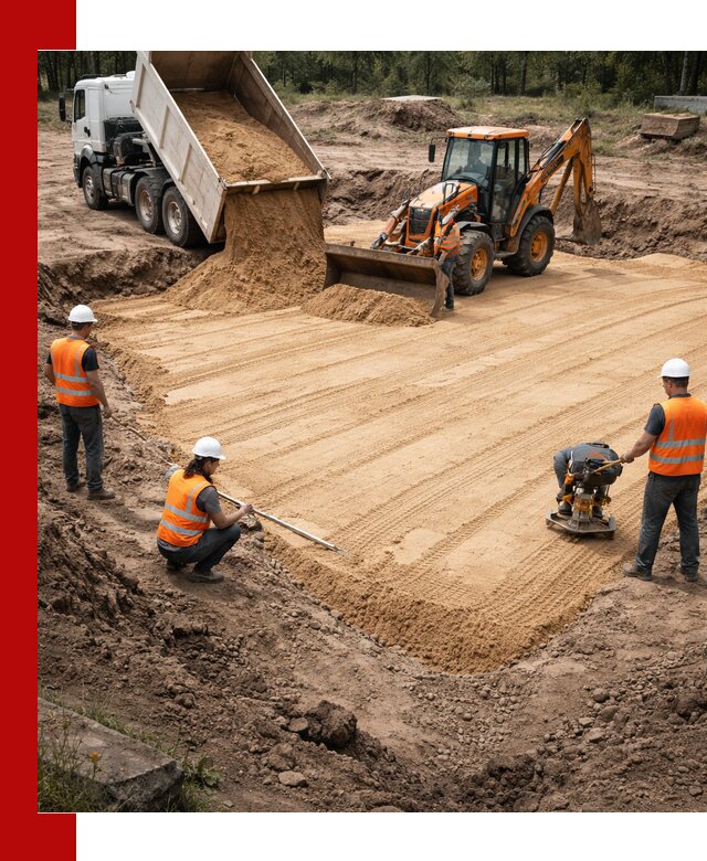 Устройство песчаной подушки для фундаментов и дорог в Пугачёве